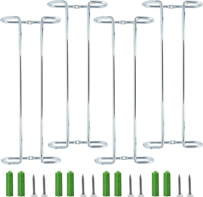 10 Inch Wine Glass Rack Under Cabinet Shelf Stemware Storage Hanging Hanger Organizer Glasses Holder with Drying Under Counter Metal for Kitchen and Bar Set of 4 Silver