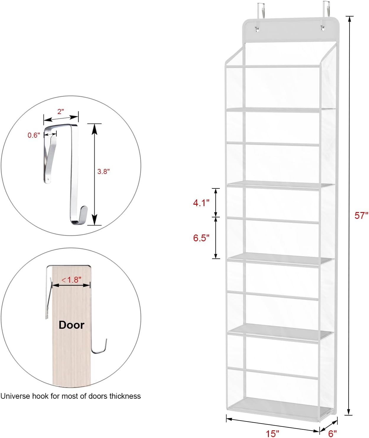 Univivi 5-Shelf Fabric Door Storage Over Door Hanging Organizer with 5 Clear Plastic Pockets & 2 Big Metal Hooks Nursery Closet Cabinet Wall Mount Hanging Storage Organizers for Baby Nursery