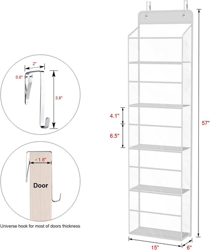 Univivi 5-Shelf Fabric Door Storage Over Door Hanging Organizer with 5 Clear Plastic Pockets & 2 Big Metal Hooks Nursery Closet Cabinet Wall Mount Hanging Storage Organizers for Baby Nursery