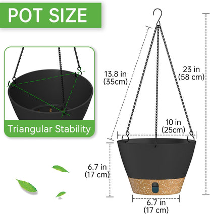 ZMTECH 10 Inch Hanging Planters for Outdoor Plants, Hanging Pots for Plants Indoor with Visible Water Level, Hanging Flower Basket with Drainage Holes & Removable Tray(2 Pack, Gray)