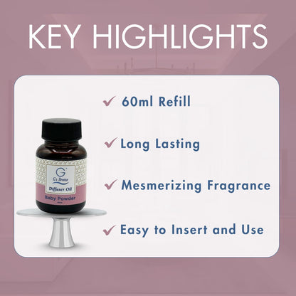 G's Breeze Baby Powder Diffuser Oil Refill - Soft & Soothing Fresh Baby Powder Scent - Ideal for Nurseries, Bedrooms, Living Rooms & More - Elevate Your Space with Comforting Aroma - 60 ML