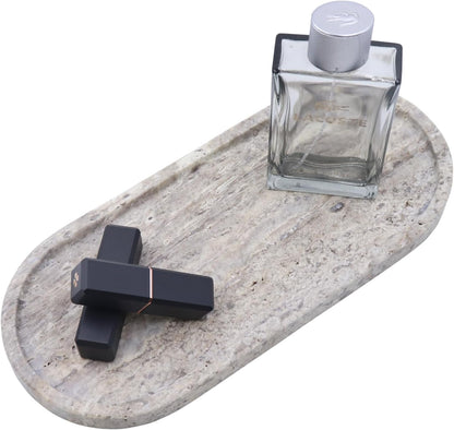 Natural Marble Tray, Oval Vanity Decorative Tray for Bathroom Counter, Countertop Stone Organizer, Catchall Tray for Kitchen, Perfume, Candles, Jewelry Dish Decorative Tray