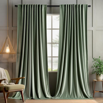 MIULEE Sage Green Velvet Curtains 84 inches 2 Panels - Pinch Pleat Luxury Room Darkening Window Drapes for Bedroom Living Room Blackout Thermal Insulated Super Soft, Back Tab Rod Pocket, W52 x L84