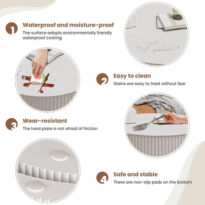 Round Nesting Coffee Table Wood Drum Nesting Tables Modern Stacking Coffee Table Set of 2 Fluted Center Table End Table for Living Room Home Office Small Spaces, No Assembling (Beige Large)