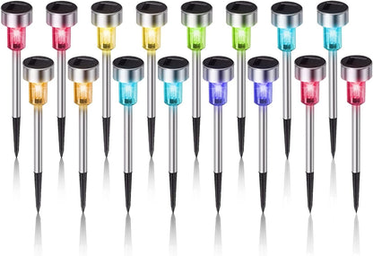Solar Lights Outdoor Waterproof, Stainless Steel LED Landscape Lighting, Solar Garden Lights Solar Powered, Outdoor Solar Lights for Yard, Pathway, Walkway, Patio , Lawn - 16 Pack ( Multicolor )