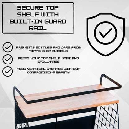 Magnetic Shelf For Fridge with Wood Lid - Fridge Magnet Organizer with 4 Hooks, Magnetic Basket for Fridge, Magnetic Storage for Refrigerator, Magnetic Spice Rack for Refrigerator