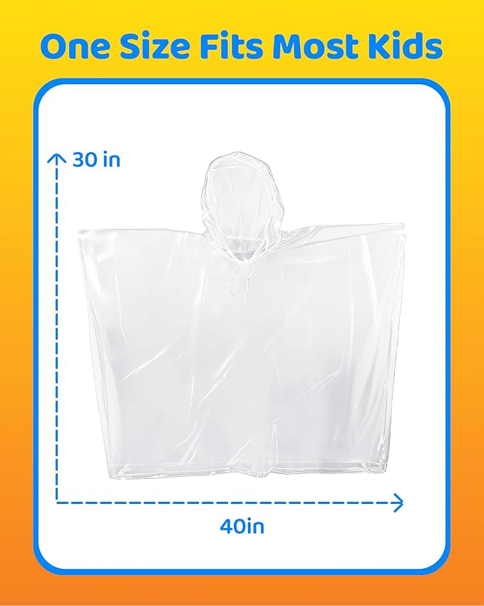Hitituto Rain Ponchos Family Pack Kids– 6/12/24 Pack Disposable Poncho with Hood, Clear & Assorted Colors, Home Survival Kits