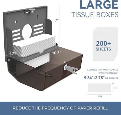 Paper Towel Dispenser Adhesive Wall Mounted,200+ Multifold Trifold c-Fold Hand Paper Towel Dispenser for Bathroom 10.8" L x 3.5" W x 8" H