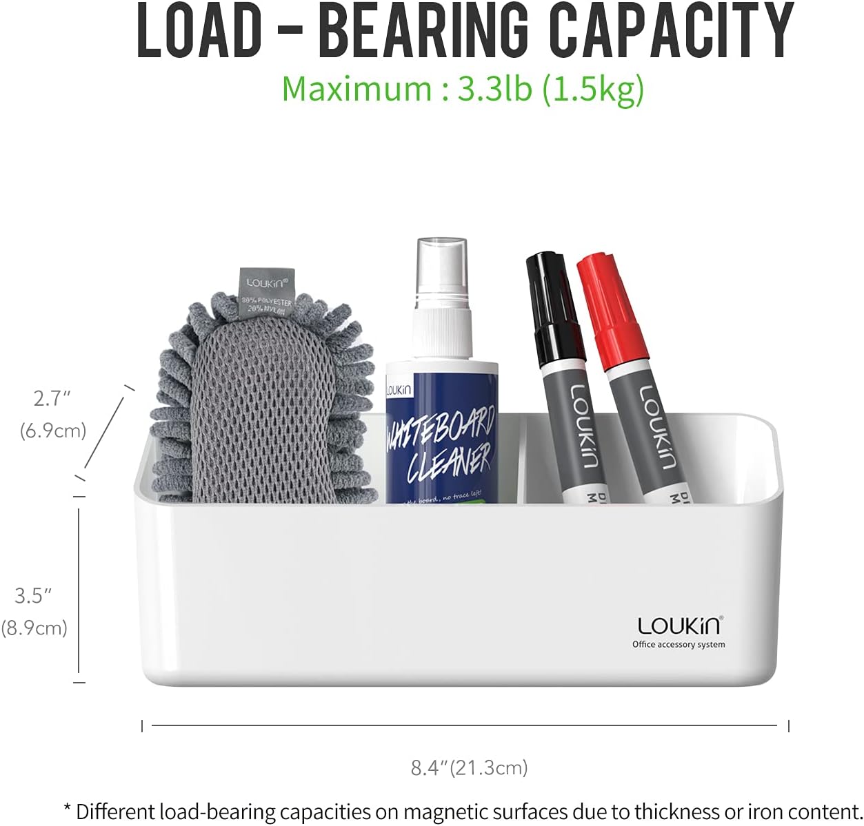 loukin Magnetic and Adhesive Marker Holder, Dry Erase Accessory Tray, Magnetic Storage Organizer for Whiteboard, Glass or Refrigerators 2 Pack(White)