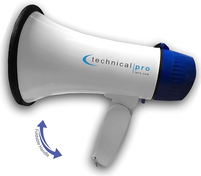 Technical Pro 20 Watts Lightweight Portable 300M Range Megaphone Bullhorn with Strap, Siren, and Volume Control, Good for Trainers, Soccer, Football, Baseball, Coaches