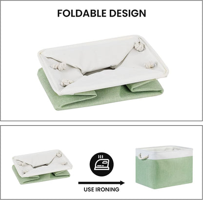 Bidtakay Baskets Fabric Closet Organizer Set of 2 Green Collapsible Storage Bins with Handles 16x12x12 in Large Decorative Tall Baskets for Shelves Nursery Baby Toys Storage Living Room Decor