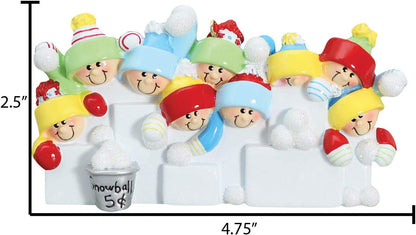 3D Snowball Fight Family of 9 Ornament 2025 Personalized Family Christmas Ornaments 2025 | Snowman Winter Holiday Personalized Tree Ornaments for Grandchildren, Siblings & Grandkids of Nine Ornament