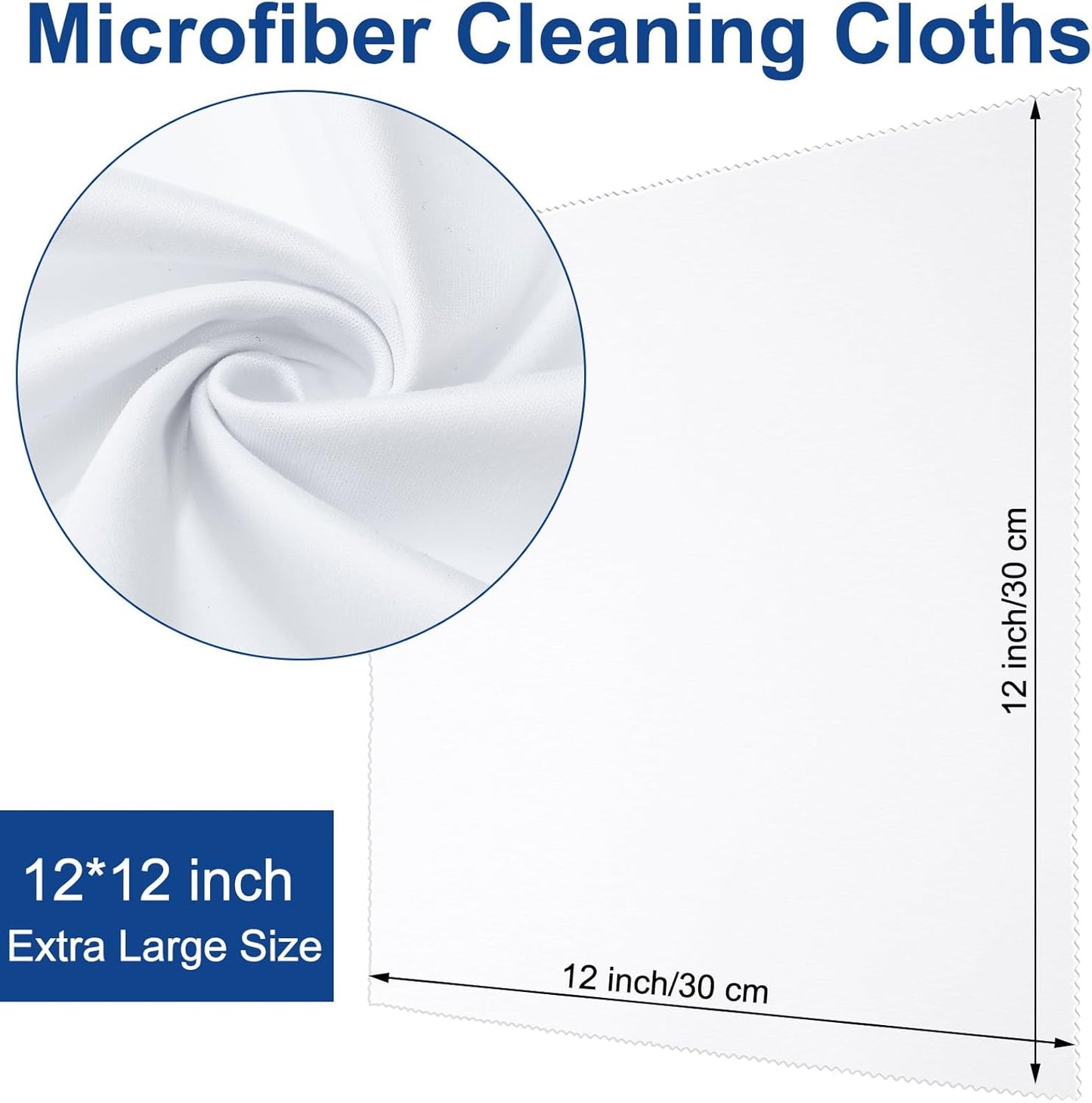 Frienda 12 Pack Large Microfiber Glass Cleaning Cloths 12 x 12 Inch Oversized Eyeglass Sunglasses Cleaning Cloths for Electronics Glasses Screens and Lenses(White)