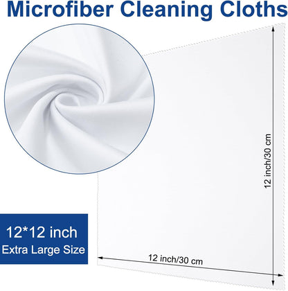 Frienda 12 Pack Large Microfiber Glass Cleaning Cloths 12 x 12 Inch Oversized Eyeglass Sunglasses Cleaning Cloths for Electronics Glasses Screens and Lenses(White)