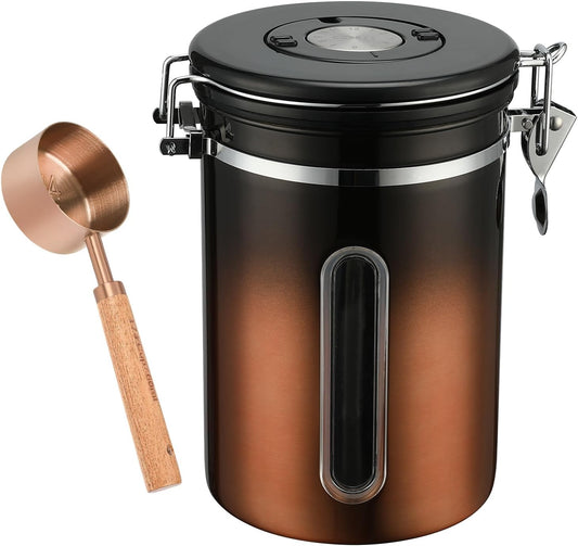 malmo Coffee Canister, Airtight Coffee Container with Date Tracker Lid, Stainless Steel Canister for Kitchen Food Storage (Black-Copper, 22oz with 1/4 Cup)