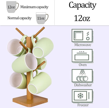 Coffee Mugs Set of 6, 12oz Ceramic Coffee Mugs with Handle, Matte Porcelain Green Coffee Mug for Latte, Tea, Cocoa, Cappuccino, Cups for Women Men for Home Restaurant Mug (Green)