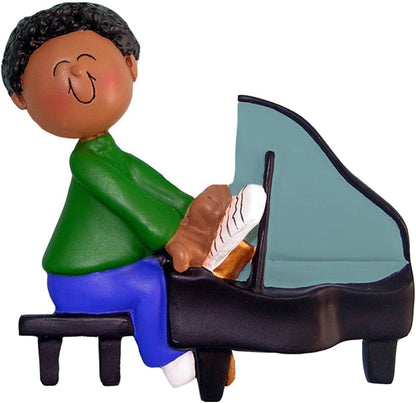 Elves Personalized Music Ornaments 2024 - African American Boy Piano Ornaments for Christmas Tree Musical Decorations