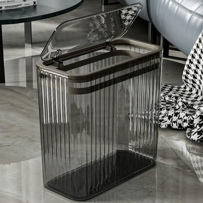 Transparent Trash Can, Bathroom Trash Cans with Lids, 3.5 Gallon Garbage Can for Bedroom, Office, Plastic Slim Waste Basket with Press Top Lid, 15L Clear Trash Bin for Home, Kitchen (Gray)