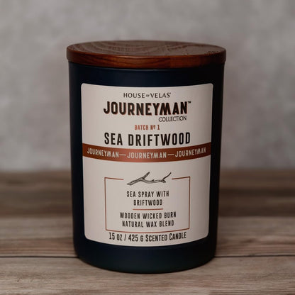 Journeyman Collection Candle, 15oz, Wooden Wick, Sea Driftwood, Large Painted Jar