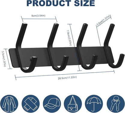 VAEHOLD Wall Hooks, Heavy Duty Aluminum Towel Hooks for Hanging Coat, Hat, Key, Clothes, Closet Hook Wall Mount for Kitchen, Bathroom, Office (“C“ Shape Coat 4 Hooks 2 Pack)