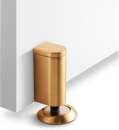 Windproof Magnetic Door Stoppers, 0-0.78" Stroke Mechanical Doorstop, No-Hole Flooring Door Suction with 3M Strong Adhesive and Screws, Gold, 1 Pack