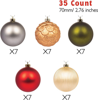 Every Day is Christmas Ornaments, Shatterproof Christmas Tree Ornament Set, Christmas Balls Decoration 35 Count (2.75"/70mm, New Woodland)