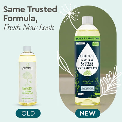 Puracy 99.9% Natural All Purpose Cleaner Concentrate - Makes 128oz Multi Purpose Cleaner - Green Tea & Lime - Surface Cleaner, Floor Cleaner, Kitchen, Cleaner, Bathroom Cleaner - Cleaning supplies