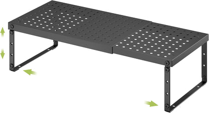 Expandable Cabinet Organizer Shelf With Adjustable Height, Stackable Kitchen Countertop Organizer Rack, Adjustable Shelf Riser For Kitchen Counter, Pantry, Cupboard, Desk, Tabletop