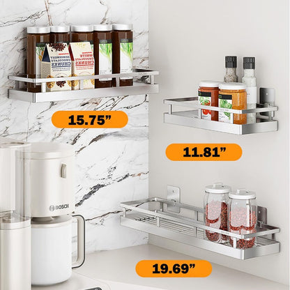 19.69Inch Spice Rack Organizer, SUS304 Stainless Steel Wall Mount Spice Rack Storage Basket, Kitchen Racks, Nail-Free Installation