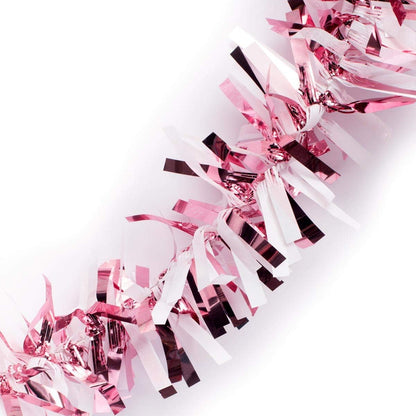 Anderson's Light Pink & White Sparkle Glitter Metallic Tinsel Twist for Trailer Or Golf Cart, 4 inches Wide x 25 ft Long, Christmas, Patriotic and Holiday Garland Decor for Parties and Parades