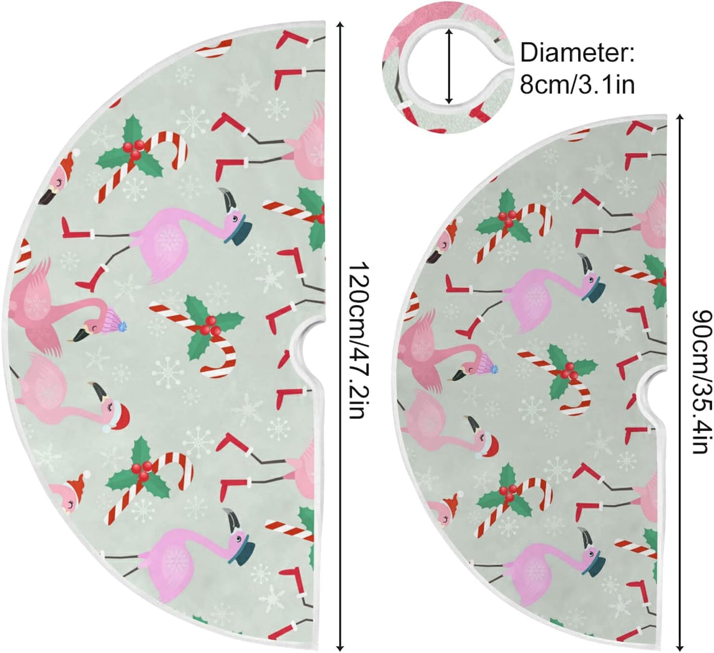 Christmas Flamingo Candy Tree Skirt, Seasonal Tree Mat Holiday Party Supplies Ornaments Indoor Outdoor Decorations for Tabletop Trees 47.2 Inches