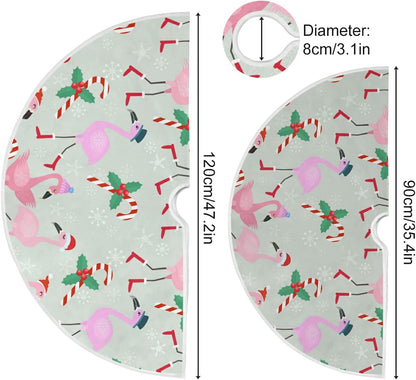 Christmas Flamingo Candy Tree Skirt, Seasonal Tree Mat Holiday Party Supplies Ornaments Indoor Outdoor Decorations for Tabletop Trees 47.2 Inches