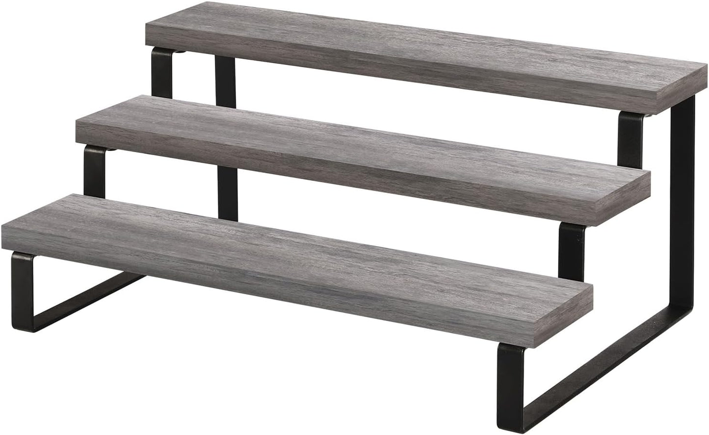 YINMIT Wooden Display Riser Stand, Tiered Perfume and Cologne Organizer Stand, 3 Tier Spice Rack Organizer, Rustic Display Shelf for Candles (3 Tier,Grey)