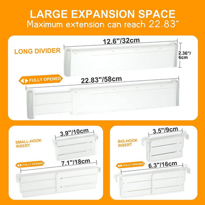 HiYZ Expandable Drawer Dividers with Inserts, Large Kitchen Utensils Drawers Divider, 2.36" High Adjustable Drawer Organizers Separators for Clothing,Kitchen Utensils,Tools,8 Dividers with 16 Inserts