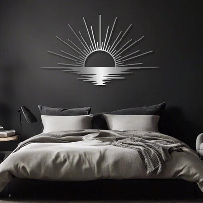 Sunrise Metal Wall Art, Metal Sun Wall Decor, Metal Sun Outdoor Decor, Large Metal Sun Wall Art, Sun Wall Art, Boho Sun Wall Art, Sunshine Metal Sign, Living Room Bedroom Wall Hangings (Black, 31"x 18"| 80x47cm )