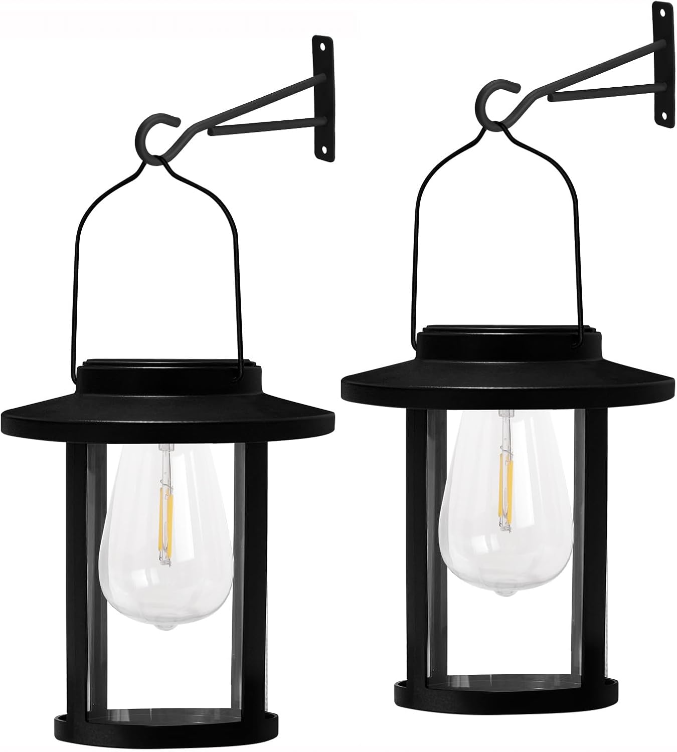 Solar Lantern Outdoor,Hanging Solar Lights Waterproof,Outdoor Wall Light Fixtures wiht Bulb,Outside Porch Lights Wall Mount for Front Garage Chicken Coop Farmhouse,2 Pack