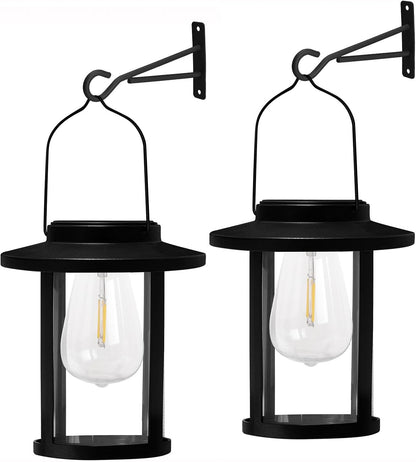 Solar Lantern Outdoor,Hanging Solar Lights Waterproof,Outdoor Wall Light Fixtures wiht Bulb,Outside Porch Lights Wall Mount for Front Garage Chicken Coop Farmhouse,2 Pack