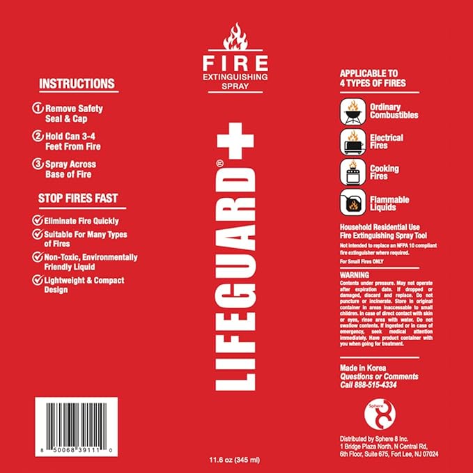 LIFEGUARD Aerosol Fire Extinguisher Spray - Non-Toxic, Eco-Friendly Fire Suppressant for Home, Kitchen, Car & Office, Compact, Easy-to-Use Design with 10-Year Shelf Life (Pack of 2)