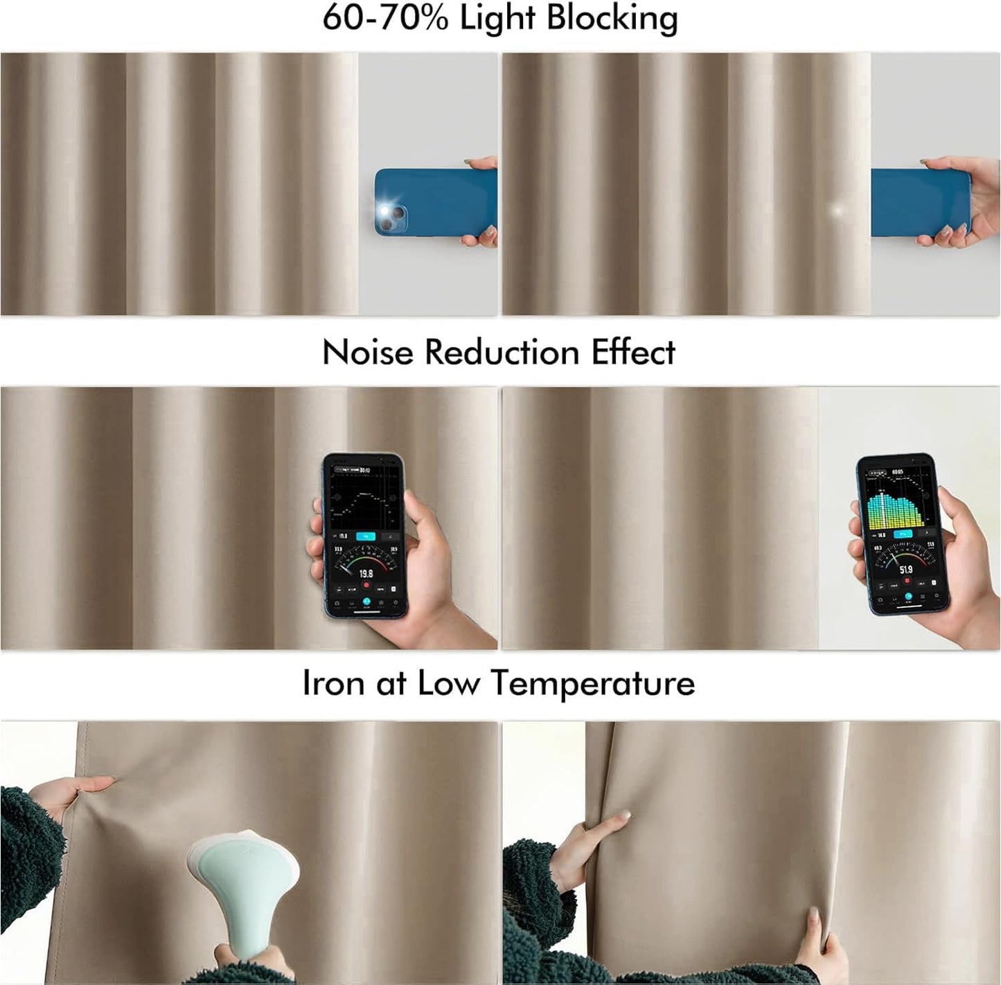 MIULEE Taupe Back Tab Blackout Curtains 102 Inch Long 2 Panels Set for Bedroom, Rod Pocket/Pinch Pleated Thermal Insulated Living Room Darkening Light Blocking Floor to Ceiling Drapes