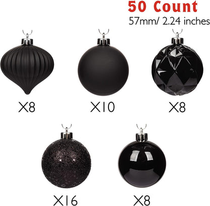Every Day is Christmas Ornaments, Shatterproof Christmas Tree Ornament Set, Christmas Balls Decoration 50 Count (2.24"/57mm, New Black)