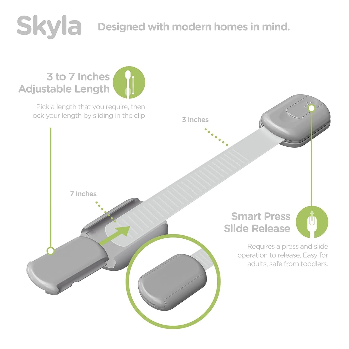 Baby Proofing Child Safety Locks (12 Pack) by Skyla Homes - The Safest, Quickest and Easiest 3M Adhesive Cabinet Latches, No Screws & Magnets, Multi-Purpose for Furniture, Kitchen, Ovens, Toilet Seats