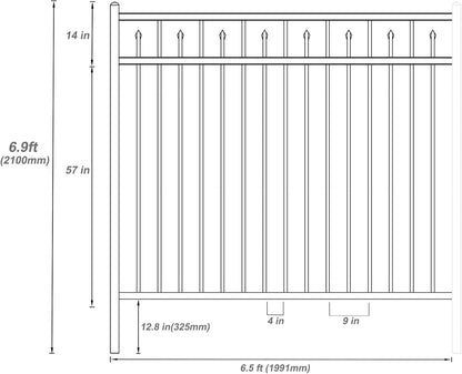 Galvanized Steel Fence Panel, 6ft H x 6.5ft W, Decorative DIY Installation for Outdoor Garden, Wrought Iron Style, Black