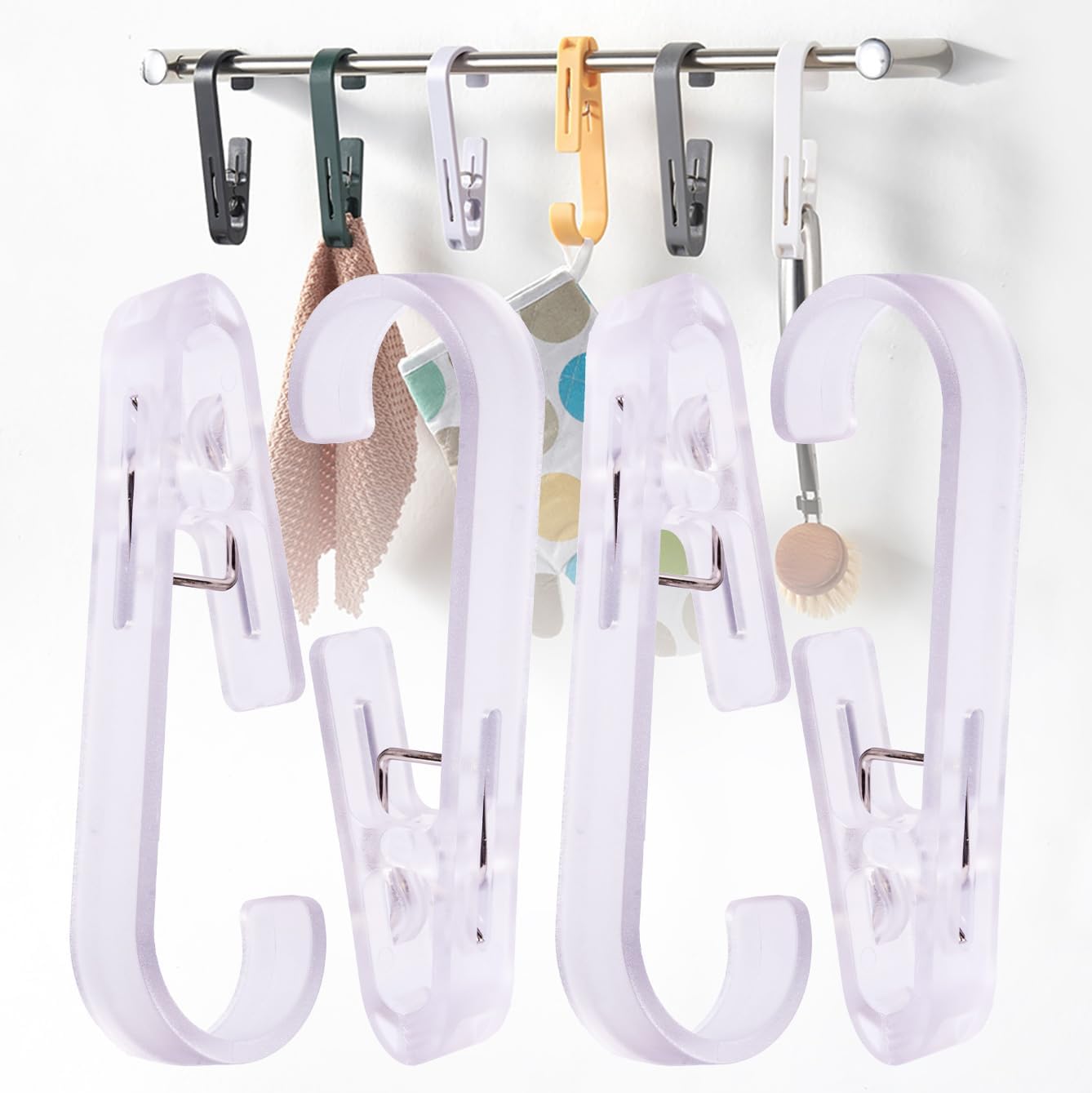 iBetterLife Laundry Hooks Hanging Clips - 4Pcs Heavy Duty Outdoor Clothes Pins, Closet Organizer Single Clip Hangers Clamps Socks Boot Bras Underwear Kids Towels for Bathroom Wardrobe Kitchen Office