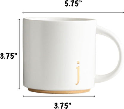 COLLECTIVE HOME - Monogram Ceramic Mugs, 15 oz Golden Initial Coffee Cups, Elegant Alphabet Tea Mugs, Elegant Personalized Mug with Gift Box, Luxurious Cups for Office and Home (j)