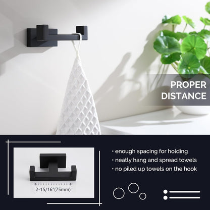 Angle Simple Double Towel Hook Matte Black, Stainless Steel Bathroom Towel Holder, Coat Robe Hook Wall Mount