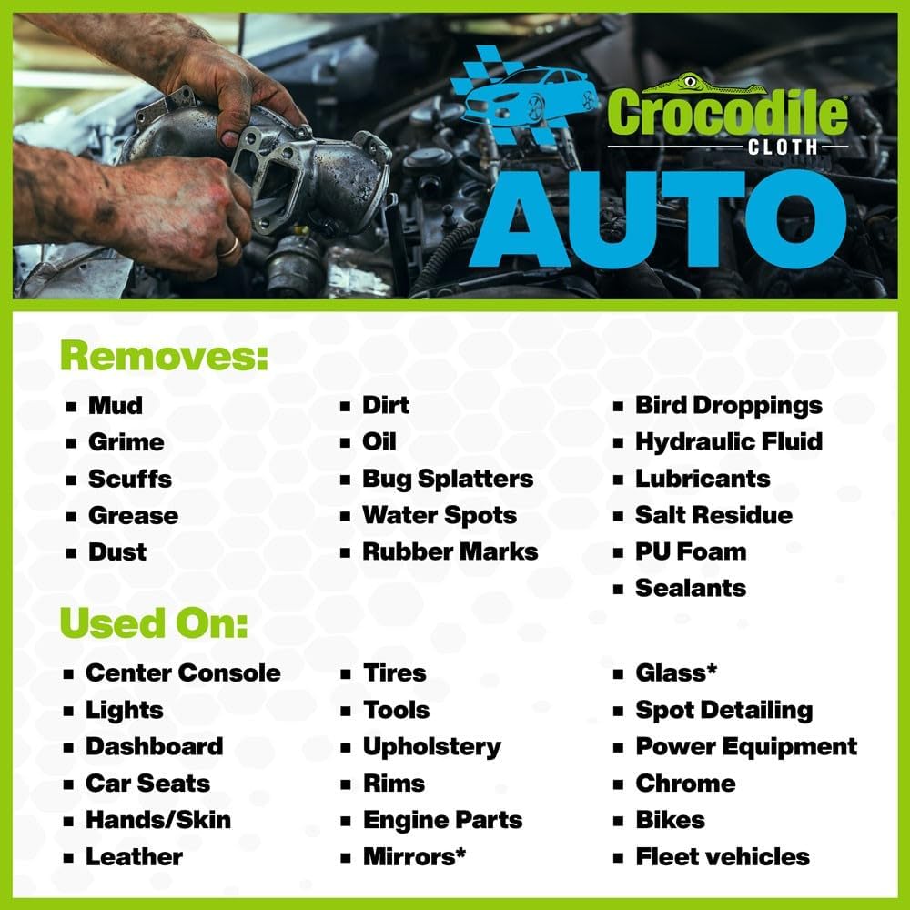 Crocodile Cloth Auto Cleaning Wipes – 600 Count (6 Packs of 100) XL 15" x 10" Heavy-Duty Car Wipes for Engine Degreaser, Detailing, Tires, Tools & DIY Projects