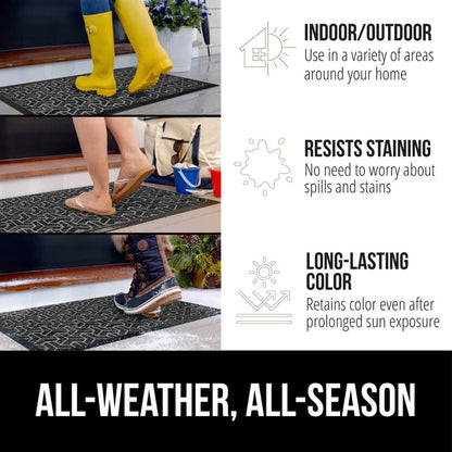 GORILLA GRIP 100% Waterproof All-Season WeatherMax Doormat, 72x24, US Designed Natural Rubber, Stain and Fade Resistant, Low Profile Indoor Outdoor Door Mats, Easy Clean Patio Mat, Slate Geometric