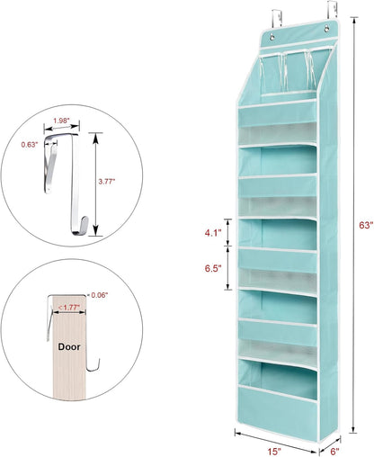 Univivi 6-Shelf Over Door Hanging Organizer Fabric Baby Door Storage with 5 Large Pockets and 3 Small PVC Pockets Wall Mount Hanging Storage Organizers for Baby Essential (Blue)
