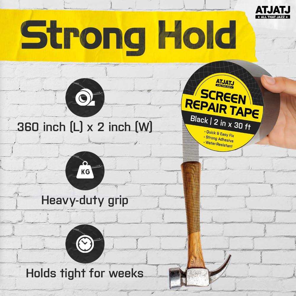 2in x 30ft (360in) Window Screen Repair Tape, Screen Door Replacement Kit, Mosquito Net Repair Tape, Window Net Screen Patch, Mesh Tape for Drywall Repair, Screen Patches for Ripped Screen, Black