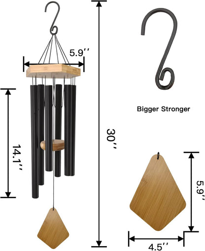 Wind Chimes Outdoor Deep Tone, 30 Inches Wind Chimes Outdoor, Memorial Wind Chimes with Hook as Gifts for Mother's Day/Housewarming/Christmas, Patio, Garden, Yard, Home Décor. Black